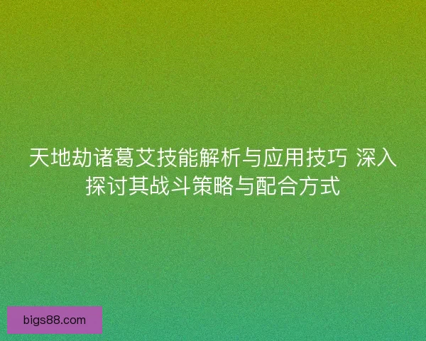 天地劫诸葛艾技能解析与应用技巧 深入探讨其战斗策略与配合方式