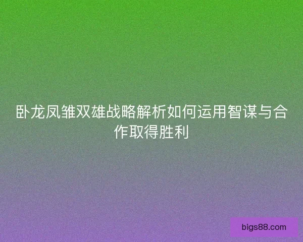 卧龙凤雏双雄战略解析如何运用智谋与合作取得胜利 卧龙凤雏双雄战略解析如何运用智谋与合作取得胜利