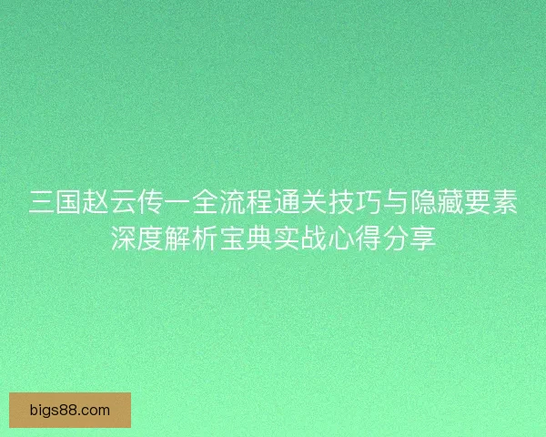 三国赵云传一全流程通关技巧与隐藏要素深度解析宝典实战心得分享 三国赵云传一全流程通关技巧与隐藏要素深度解析宝典实战心得分享
