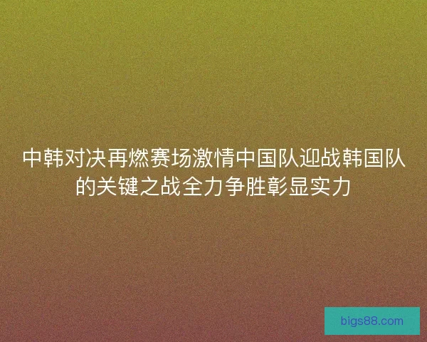 中韩对决再燃赛场激情中国队迎战韩国队的关键之战全力争胜彰显实力