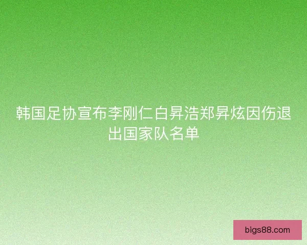 韩国足协宣布李刚仁白昇浩郑昇炫因伤退出国家队名单